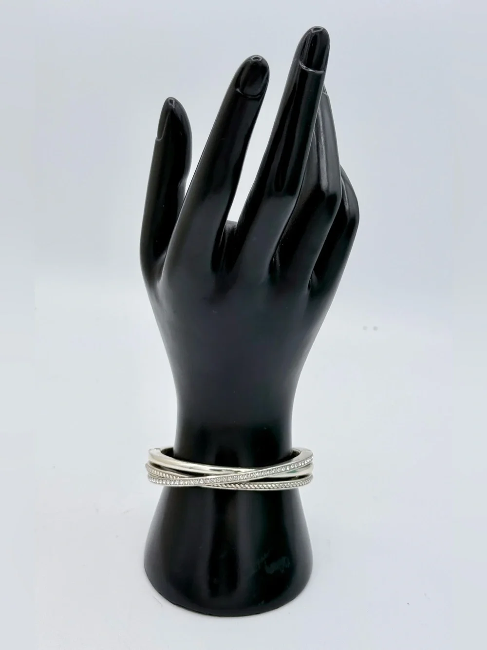 Brighton Silver Crystal Crossover Bangle Bracelet Multi-Row Layered - Picture 1 of 10